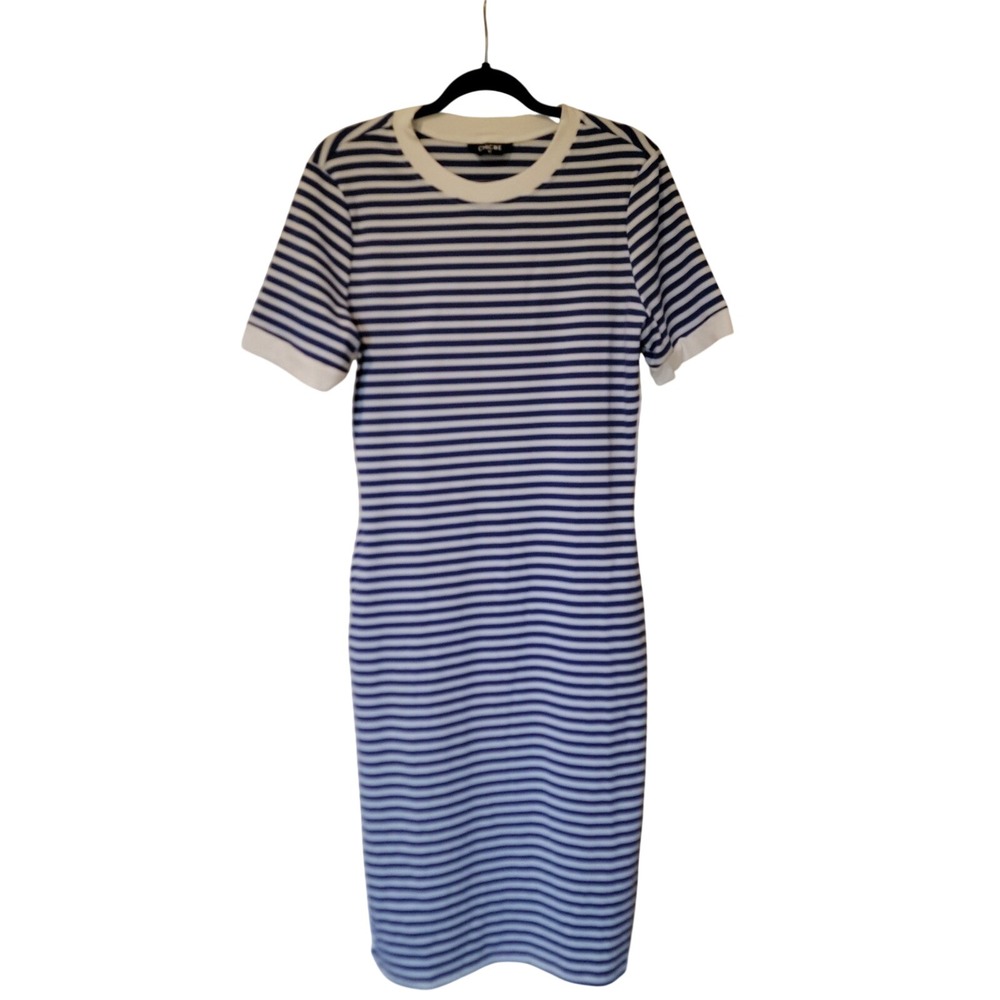 Chicme Blue White Striped Ribbed Bodycon Midi Dress XL ODS6007 Short Sleeve